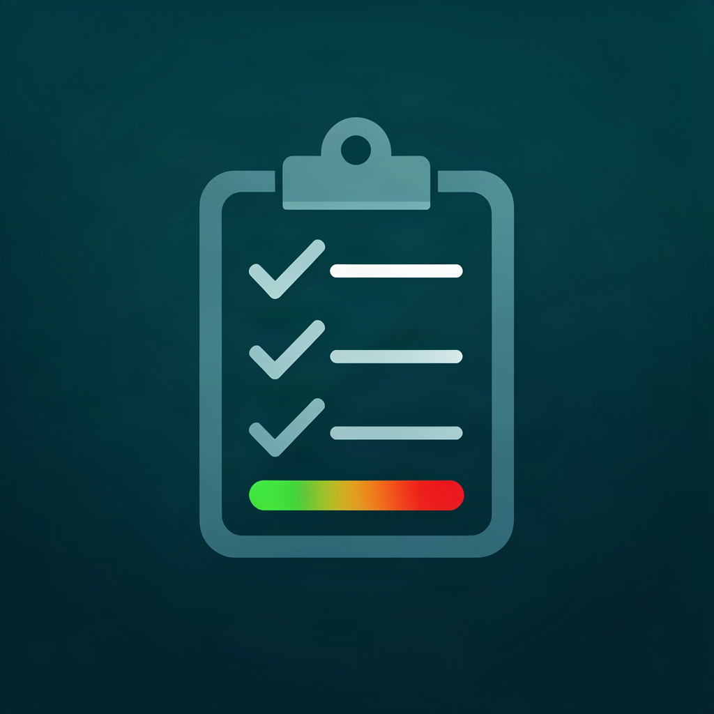Quick reference card - checklist with green/yellow/orange/red traffic light rating