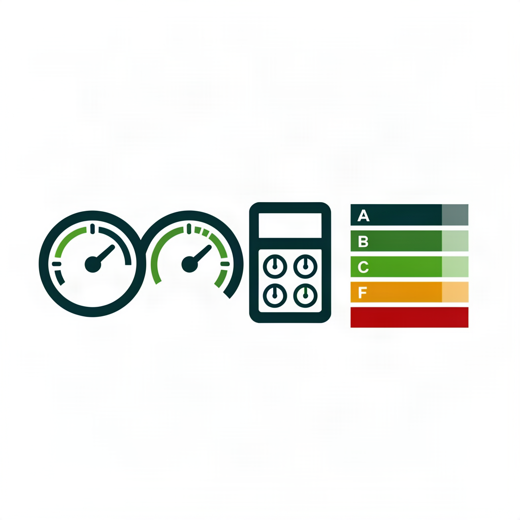 Scoring engine dashboard - four dials, A-F grade scale, formula calculator