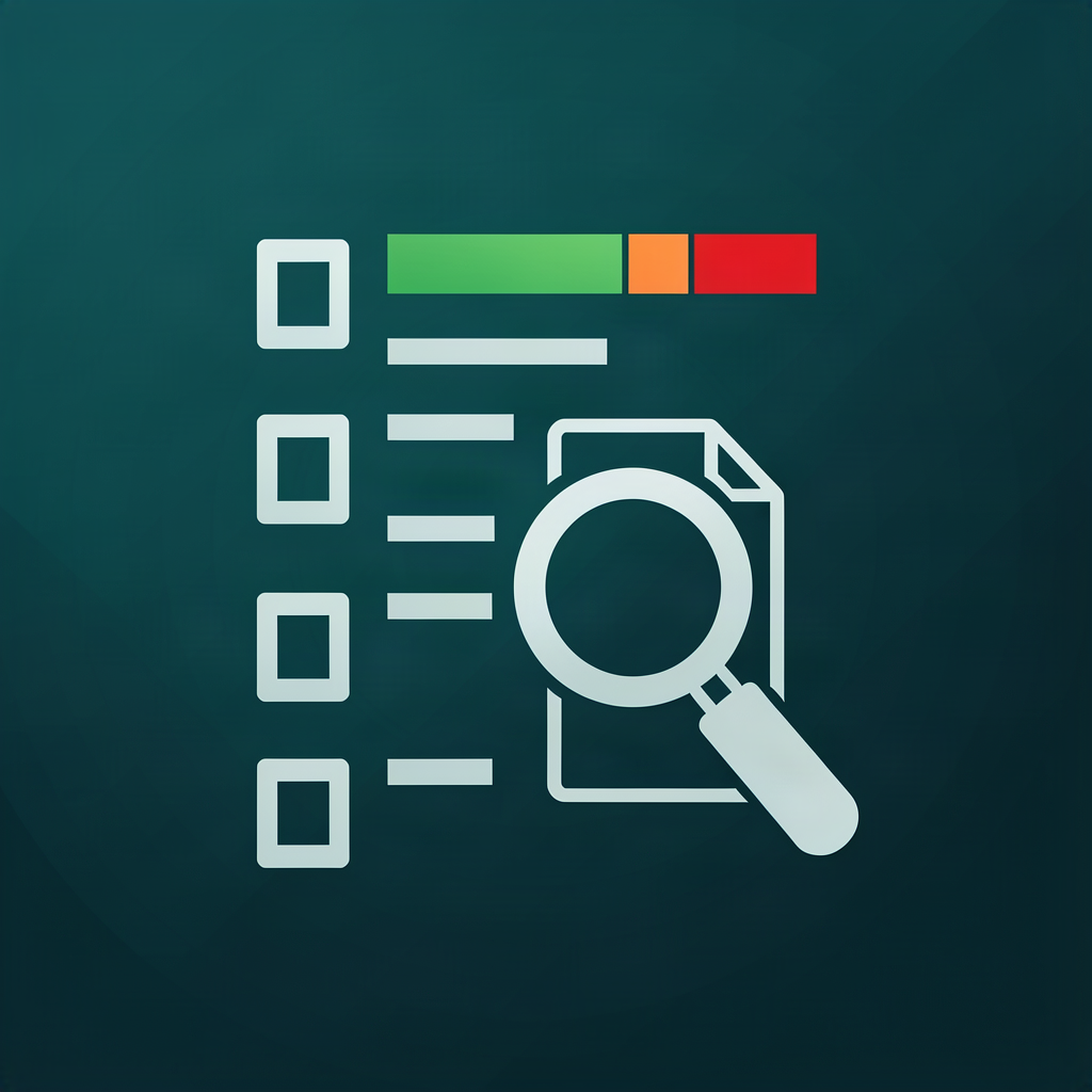 Pre-subscription scan - checklist with 10 items, Green/Yellow/Orange/Red ratings